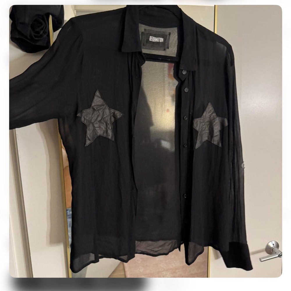 Reformation Black Sheer Star Blouse